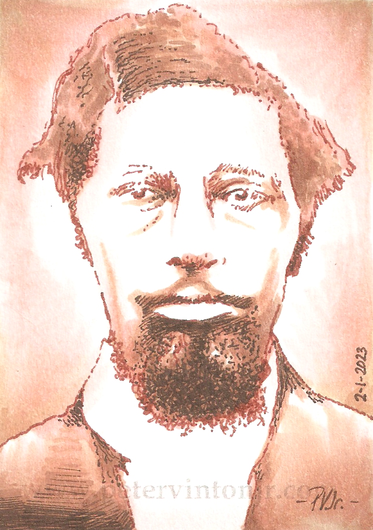 Dangerfield Newby - watercolour with pen and ink, 2.5 in. x 3.5 in.