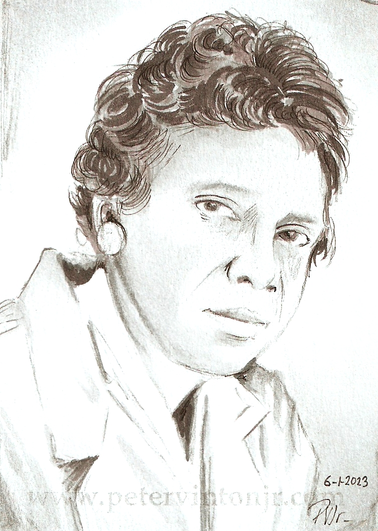 Barbara Jordan. Pencil w/ watercolour, 2.5 in. x 3.5 in.